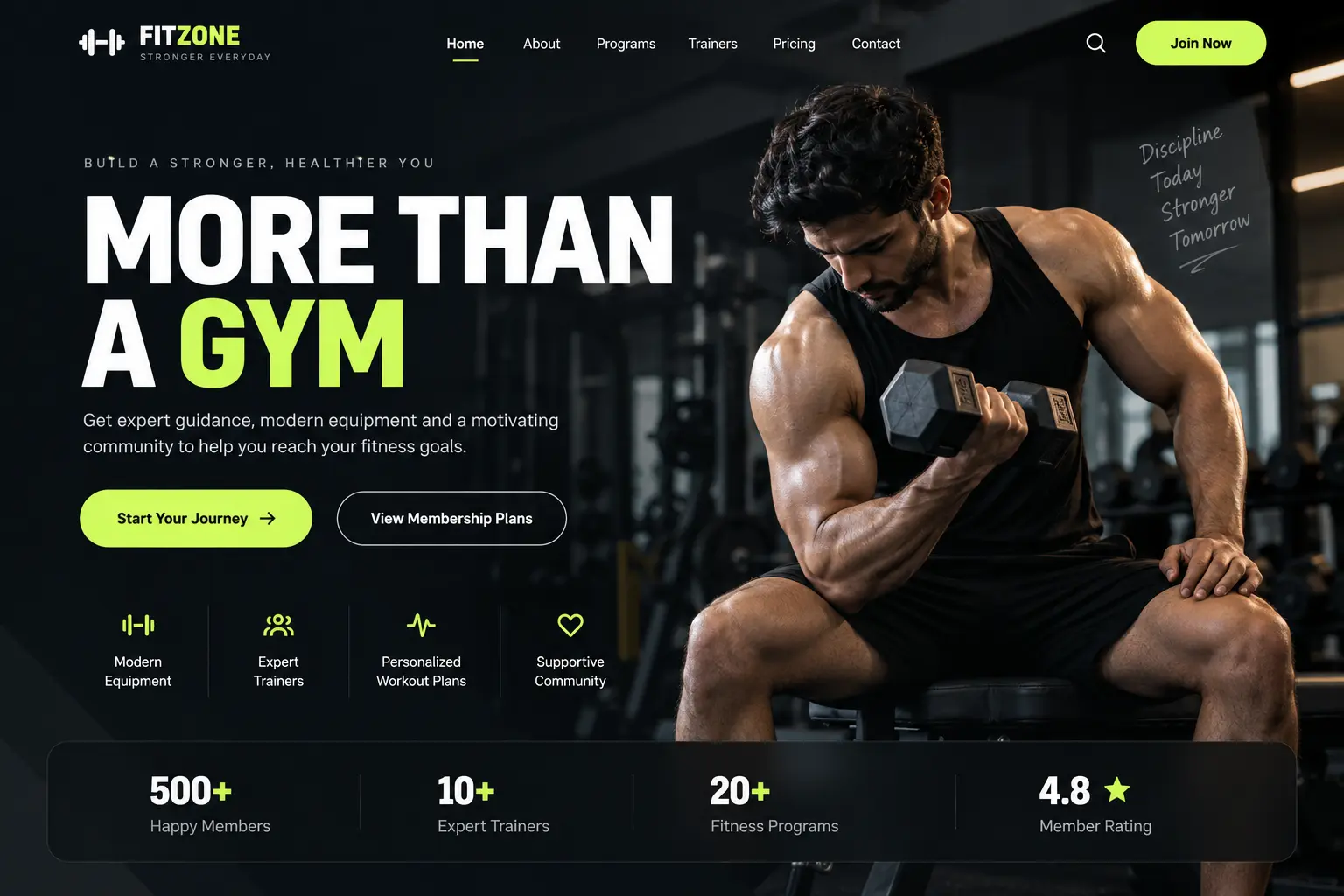 Modern gym website design showcasing fitness programs and training services
