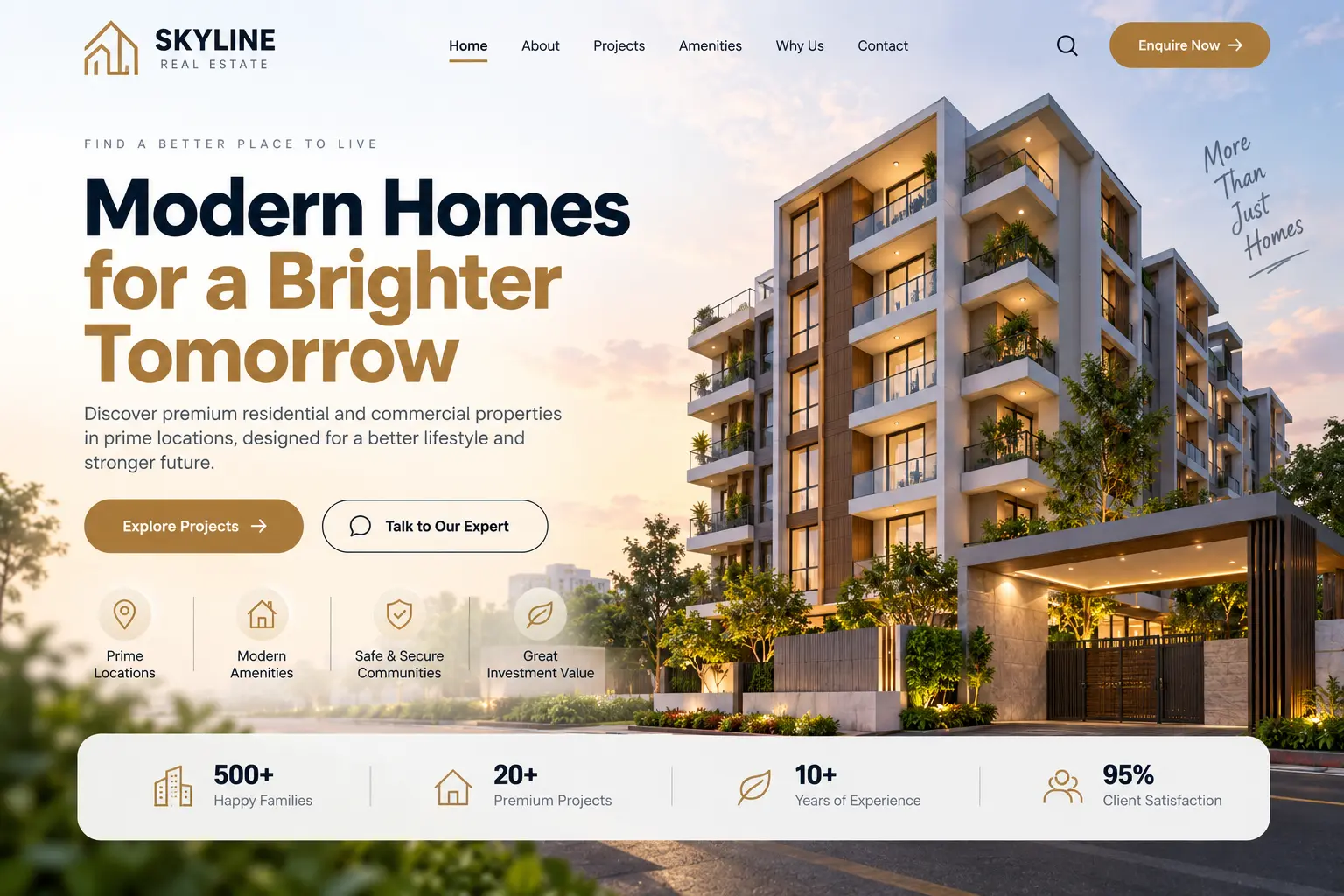 Modern real estate business website showcasing properties and services